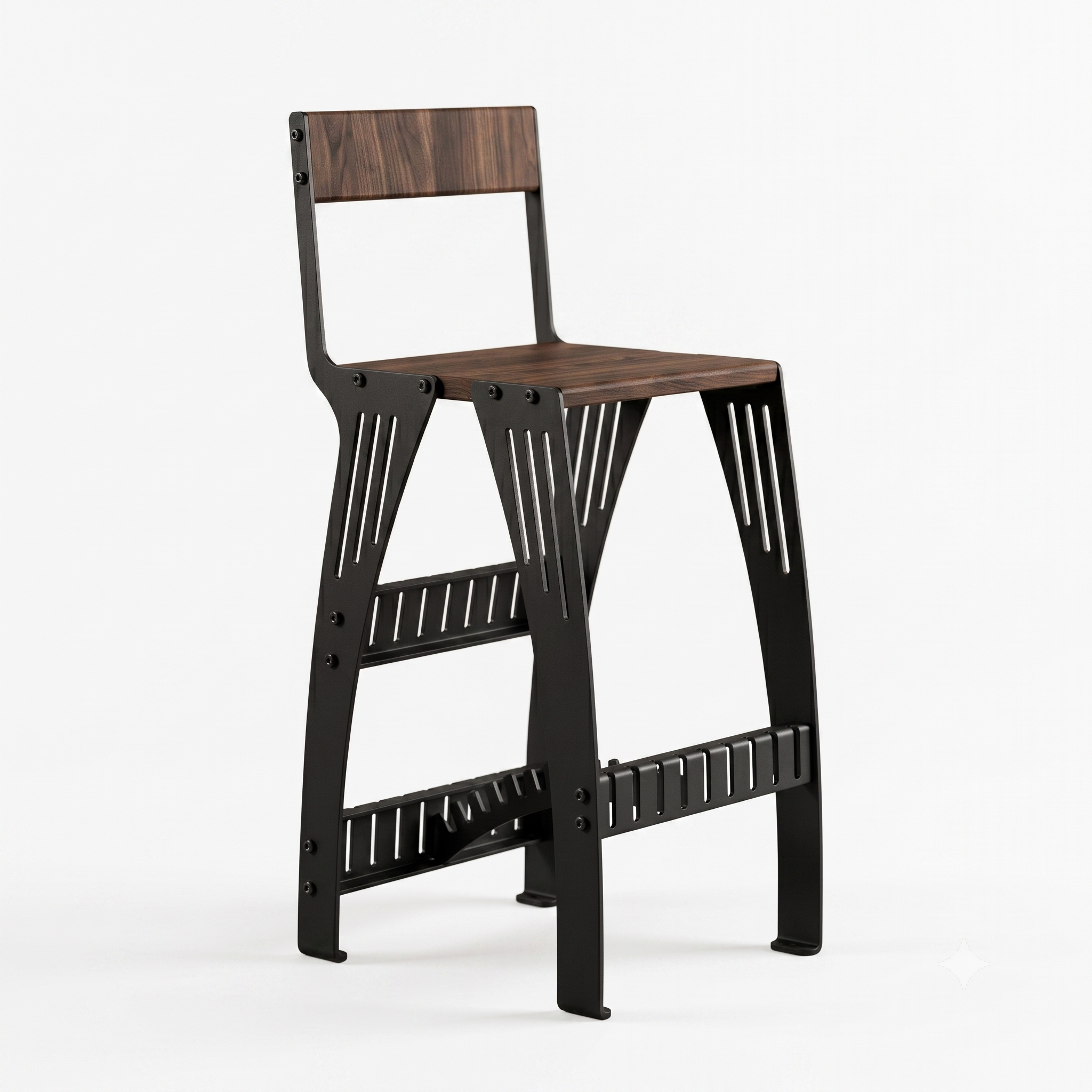 Handcrafted Industrial Modern Solid Wood & Steel Barstool - High-Back Counter Chair