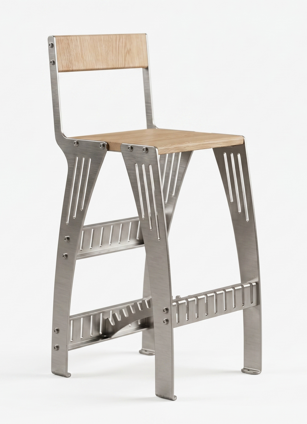 Handcrafted Industrial Modern Solid Wood & Stainless Steel Barstool - High-Back Counter Chair