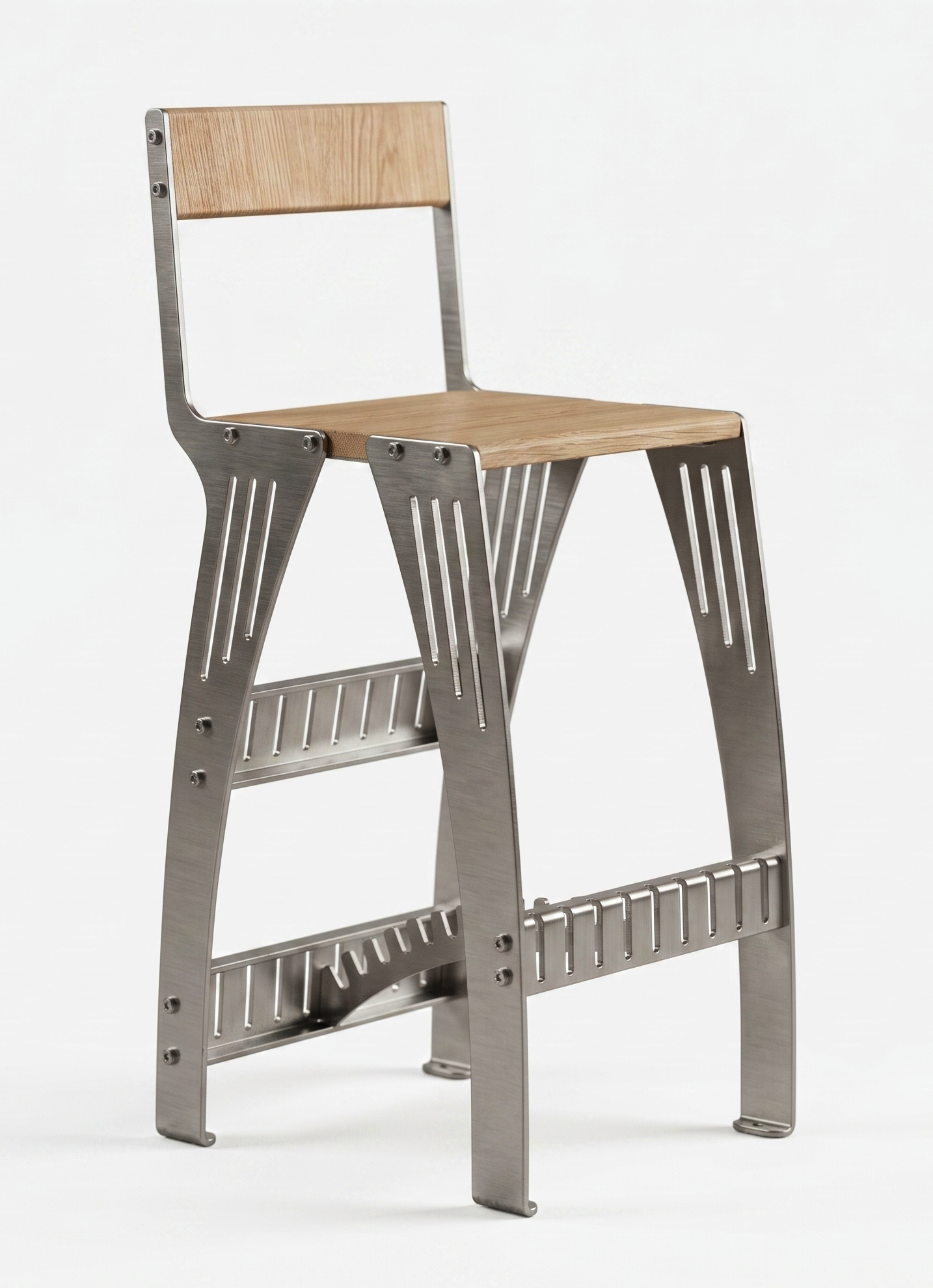 Handcrafted Industrial Modern Solid Wood & Stainless Steel Barstool - High-Back Counter Chair