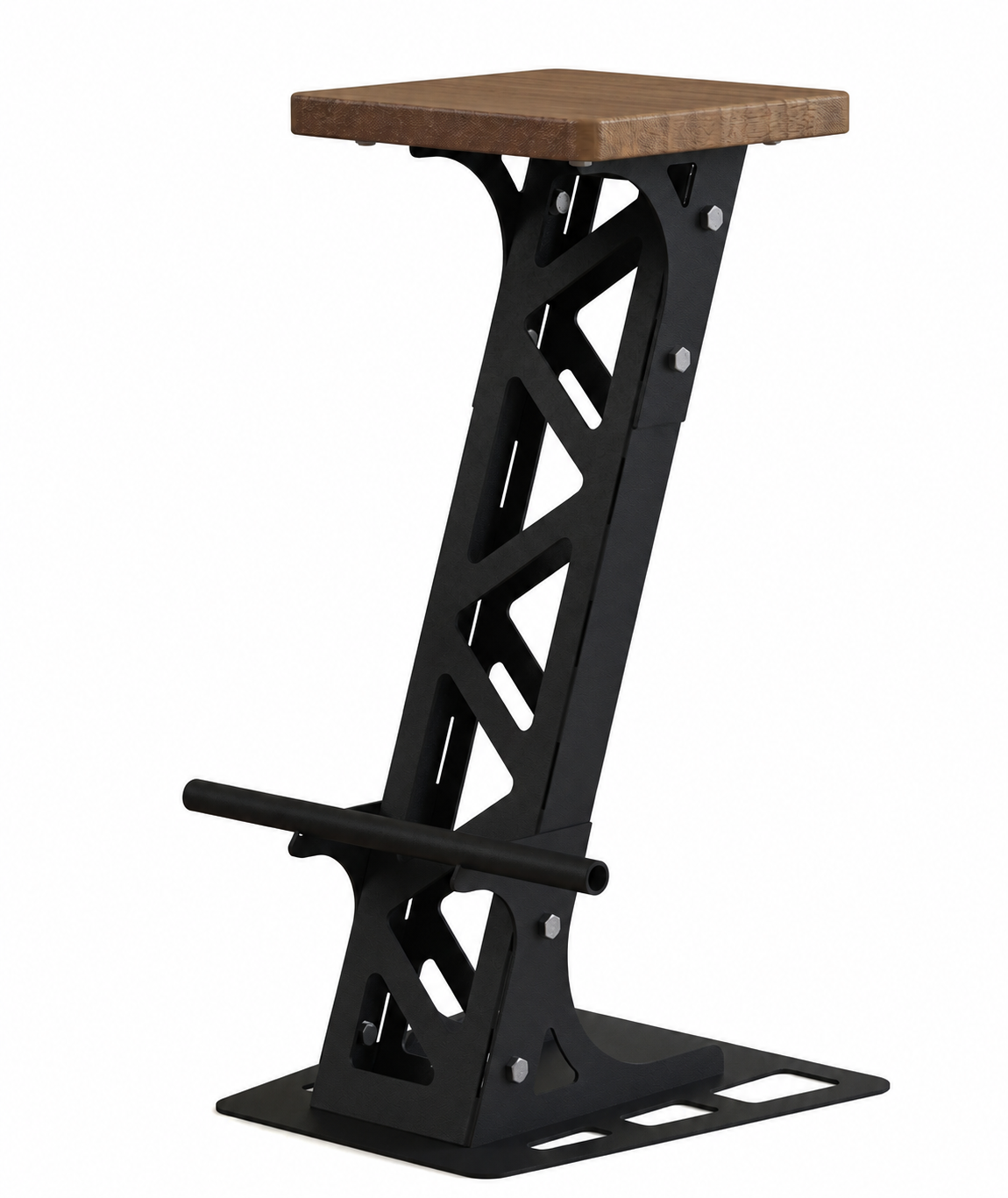Handcrafted Industrial Modern Solid Wood & Steel Barstool - with Heavy-Duty Geometric Metal Base, Modern Rustic Stool with Footrest